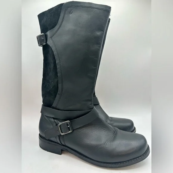 OluKai Black Pa'ia Buckle Pull On Suede Leather Boot Size 9 Bikercore Grunge - Picture 4 of 11